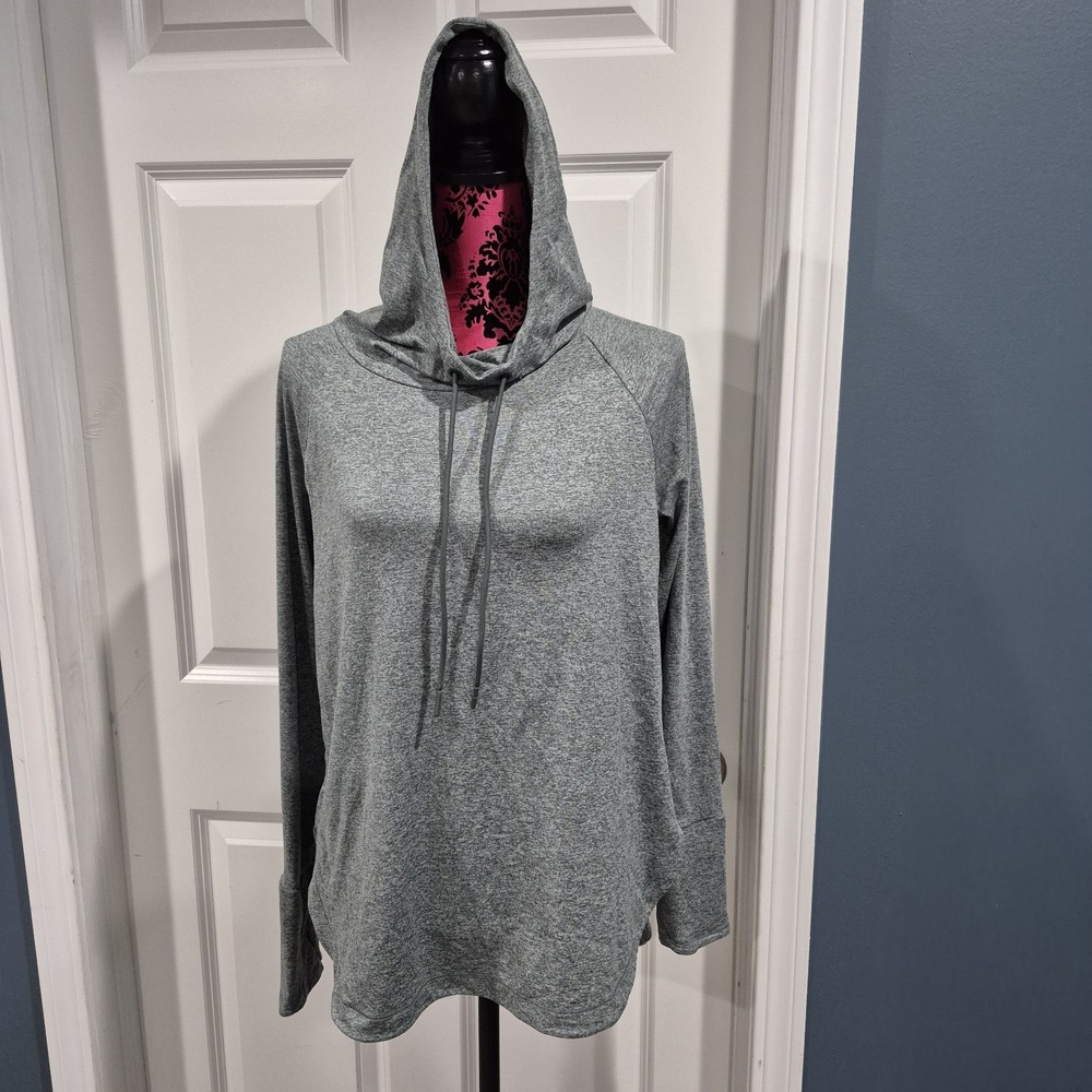 Athleta Hoodie Women Medium Green Gray Uptempo Sweatshirt Lounge Lightweight